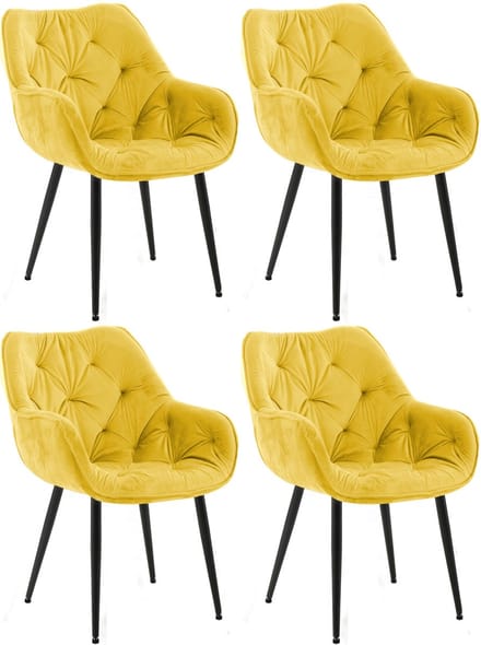 CLP Tanna Set van 4 eetkamerstoelen - Met armleuning - Velvet - Fluweel/geel