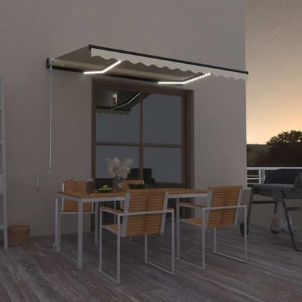 vidaXL - Luifel - handmatig - uittrekbaar - met - LED - 350x250 - cm - geel - en - wit