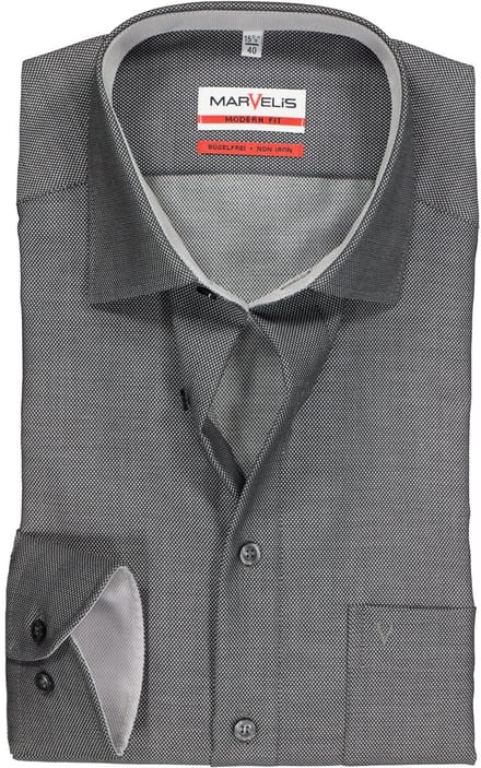 MARVELIS modern fit overhemd - zwart structuur (contrast) - Strijkvrij - Boordmaat: 44