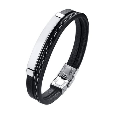 BAZORO® Leren Armband - Heren - RVS Sluiting - 21 cm - Zilverkleurig