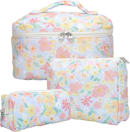 3-Delige Make-up Tas Set voor Dames - Bloemenpatroon Reisorganizer