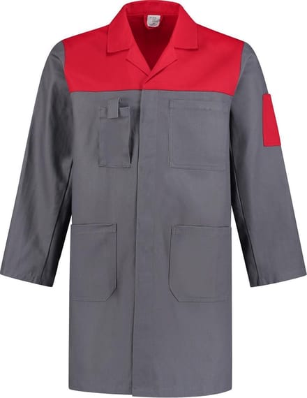 EM Workwear Stofjas 2-kleurig 100% katoen grijs / rood - Maat L / 52-54