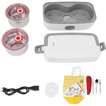 Elektrische Lunchbox 2 Compartimenten Snelle Verwarming Roestvrij Staal Lekdicht Voedselverwarmer Warmer voor L(for 6.5-9kg) gray