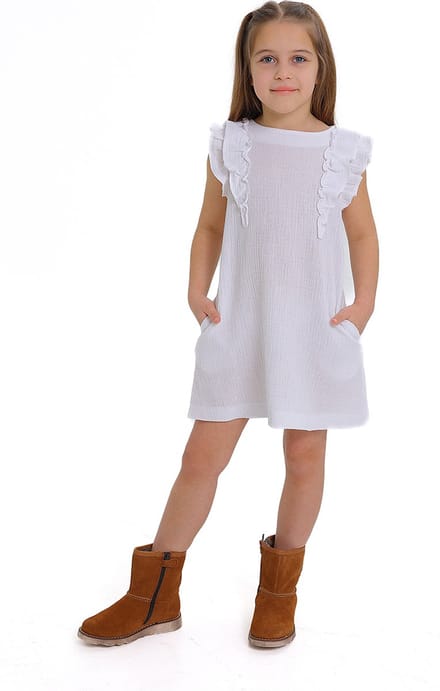 RobyKris Meisjes Jurk - Katoenen mousseline - Wit - Maat 98-104