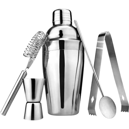 5-delige Cocktail Mixset Roestvrij Staal 750ML Cocktailshaker Lepel Maatbeker Klem en gray