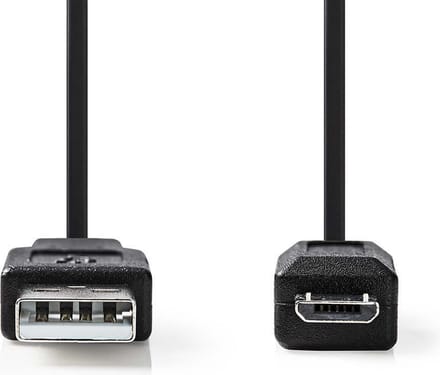 USB-Kabel - USB 2.0 - USB-A Male - USB Micro-B Male - 480 Mbps - Vernikkeld - 2.00 m - Gekruld - PVC - Zwart - Envelop