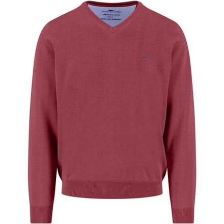 Fynch-Hatton Trui Uni Color Superfine Cotton V-Neck Berry / male