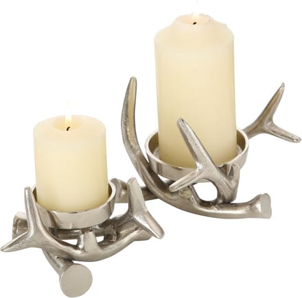 Kandelaar - Gewei - Aluminium - 2 set - 9x13cm - 13x17cm - Kaars Ø6,5cm - KaarsØ8cm - Zilver