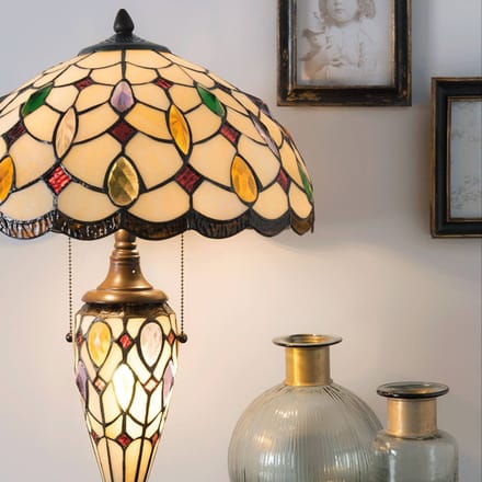 Lumilamp Tiffany Tafellamp Ø 40x60 cm Beige Bruin Glas