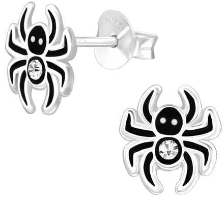 Joy|S - Zilveren spin oorbellen - zwart - 8 mm met kristal