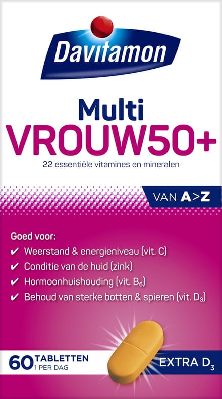 Davitamon Multi Vrouw 50+ - Multivitaminen met 22 essentiële vitamines en mineralen - 60 tabletten