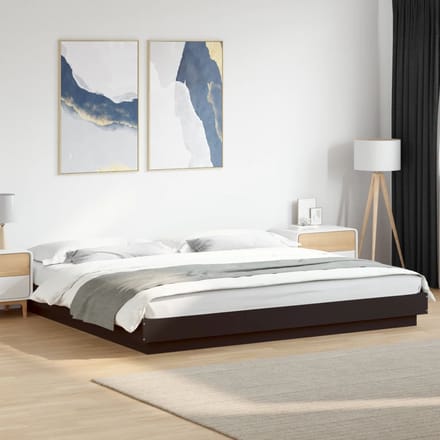 vidaXL - Bedframe - met - LED-verlichting - bewerkt - hout - zwart - 180x200 - cm