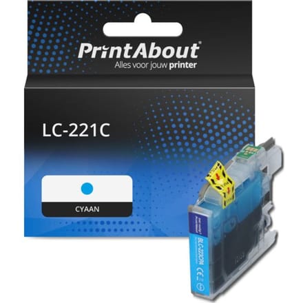 PrintAbout huismerk Inktcartridge LC-221C Cyaan Geschikt voor Brother