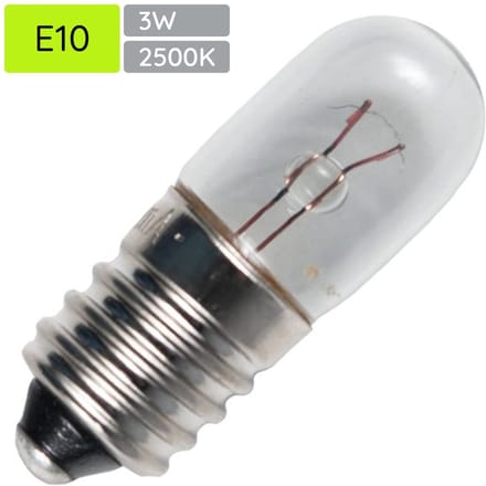 Signaallamp E10 6V 3W - 500 mAh - Per stuk - T10 Gloeilamp Ø10mm - 28mm - 2500K - Dimbaar