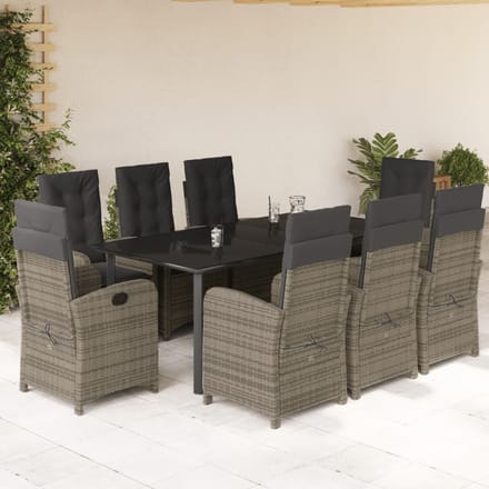 vidaXL - 9-delige - Tuinset - met - kussens - poly - rattan - grijs