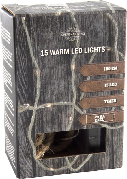 Svenska Living touwverlichting - met 15 micro leds - batterij- 150 cm