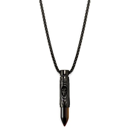 Rico Zwarte Ketting met Kogelhanger van Tijgeroog met Schedel