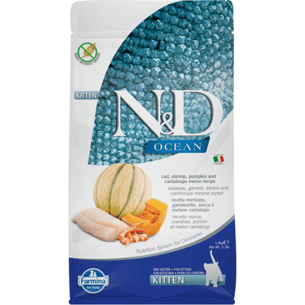 Farmina N&D Ocean Cat Cod, Shrimp, Pumpkin and Cantaloupe Melon Kitten - droog kattenvoer - 1.5 kg
