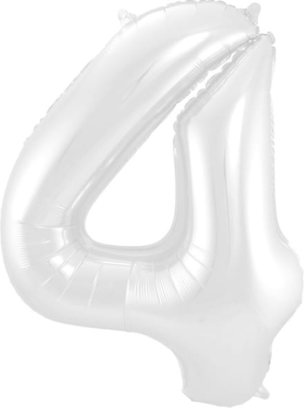 Folat - Folieballon Cijfer 4 Wit Metallic Mat - 86 cm