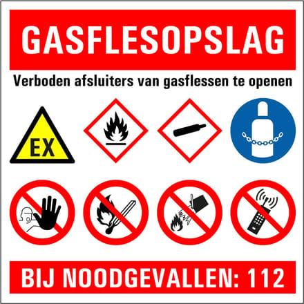Gasflesopslag verboden te openen bord 200 x 200 mm