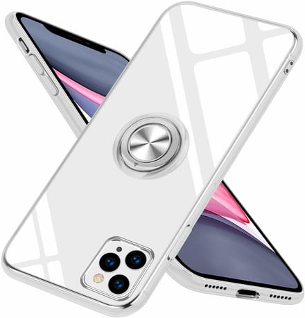 Hoesje Geschikt voor iPhone 11 Pro Luxe Back Hoesje Metale Ring houder - Transparant