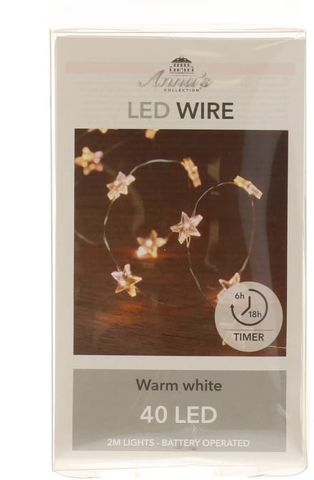 Anna's Collection Draadverlichting lichtsnoer - 40 sterren - lampjes - led - warm wit - 200 cm - lichtdraad