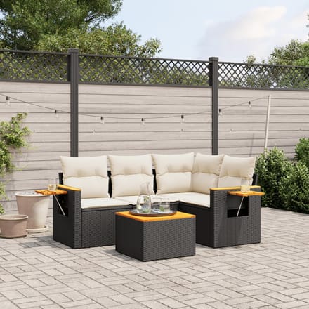 vidaXL - 5-delige - Loungeset - met - kussens - poly - rattan - zwart