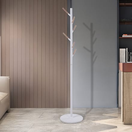 Staande kapstok Nacka kledingrek 172 cm wit en houtkleurig [en.casa]