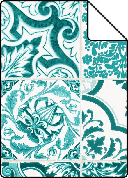 Proefstaal ESTAhome behang tegelmotief turquoise - 26.5 x 21 cm - 148635-S