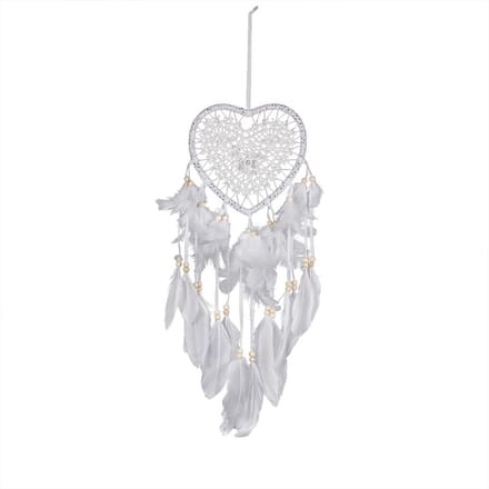Jumada's Grote Handgemaakte Dromen Vanger - Dream Catcher - Hartje - Kraaltjes - Veren - Wit