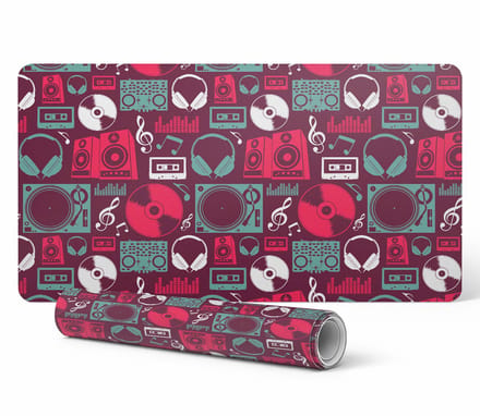 Antislip bureauonderlegger met retro muziekprint 90x45 cm