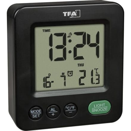TFA Dostmann 60.2567.01 Wekker Zendergestuurd Zwart Alarmtijden 1