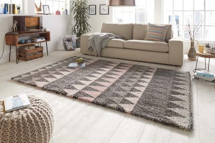 Hoogpolig vloerkleed - Triangle grijs/roze 80x150