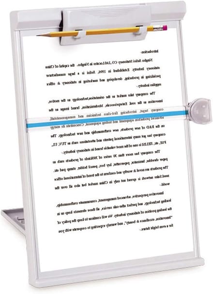 Verstelbare documenthouder voor A4-documenten met lijngeleiding en handige opbergfunctie, zwart