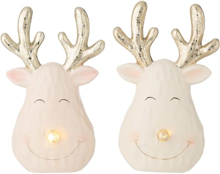 J-Line figuur Rendier Hoofd - keramiek - mix - large - 2 stuks - LED lichtjes
