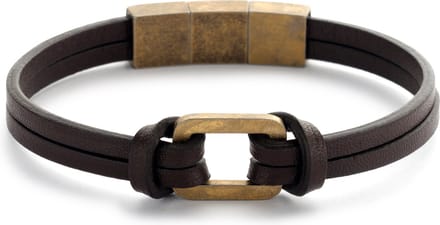 Frank 1967 7FB-0440 leren armband met goudkleurig stalen element - 21 cm - donker bruin