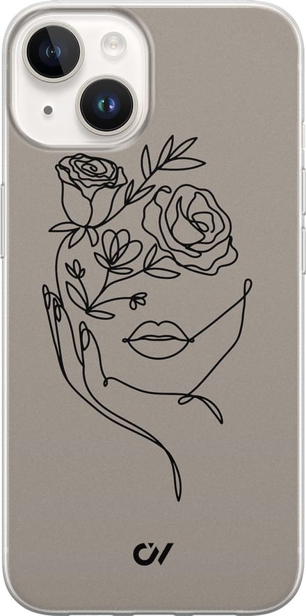 Hoesje geschikt voor Apple iPhone 14 - Oneline Face Flower - - Grijs - Apple - Casevibes
