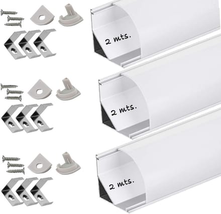 Aluminium LED Strip Profiel met Opaak Diffusor en Hoekhouder - 6 Meter Set