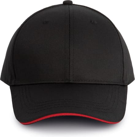 WK. Designed To Work Contrasterende sandwichpet 6 panelen Oeko-Tex WKP145 - BLACK / RED - One size