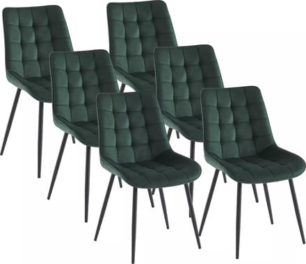 Vente-unique Set van 6 gestoffeerde stoelen - Fluweel en zwart metaal - Groen - OLLUA