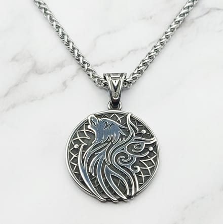 Mei's - Viking Valknut Wolf - ketting heren - RVS zilver - 50 cm