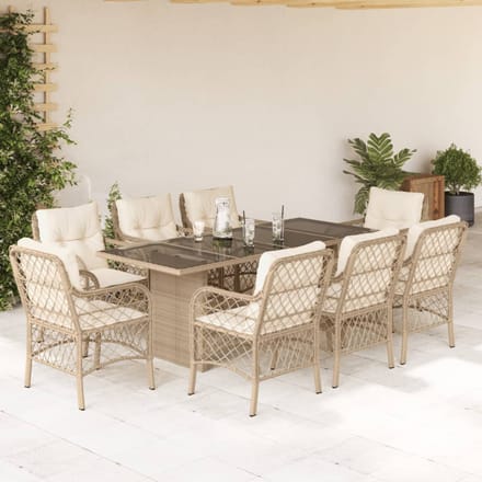vidaXL - 9-delige - Tuinset - met - kussens - poly - rattan - beige
