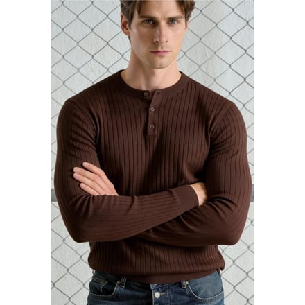 Slim Fit Lange Mouwen Knop Kraag T-Shirt