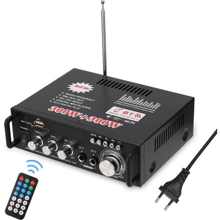 12V/ 220V Mini 2CH LCD-scherm HIFI Audio Stereo Eindversterker BT FM-radio Draagbare auto thuis 600W EU Plug gray