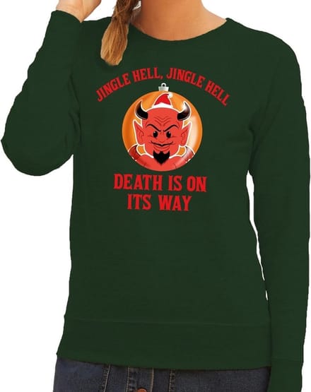 Foute kersttrui / sweater voor dames - groen - Duivel Jingle Hell L