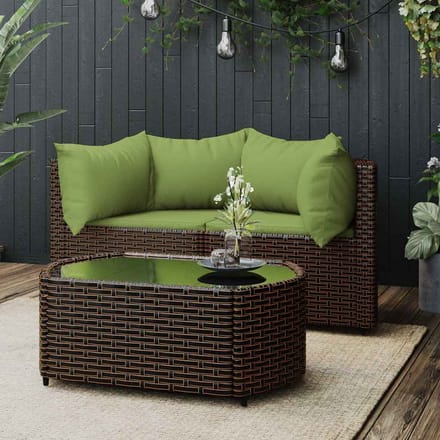 vidaXL - 3-delige - Loungeset - met - kussens - poly - rattan - bruin