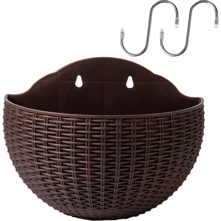 Pot de fleurs mural imitation rotin demi-rond pour intérieur, extérieur, balcon Type 2 black