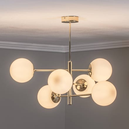 Euluna Hanglamp Aurora, goudkleurig, 6-lamps, glas, metaal