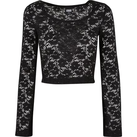 Urban Classics - Cropped Lace Longsleeve top - S - Zwart