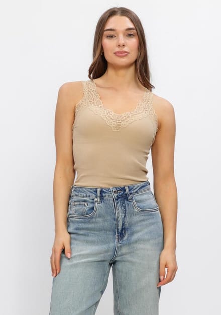 Rosemunde Bernadine Sl Regular V-neck Top Dames - Topjes - Beige - Maat M